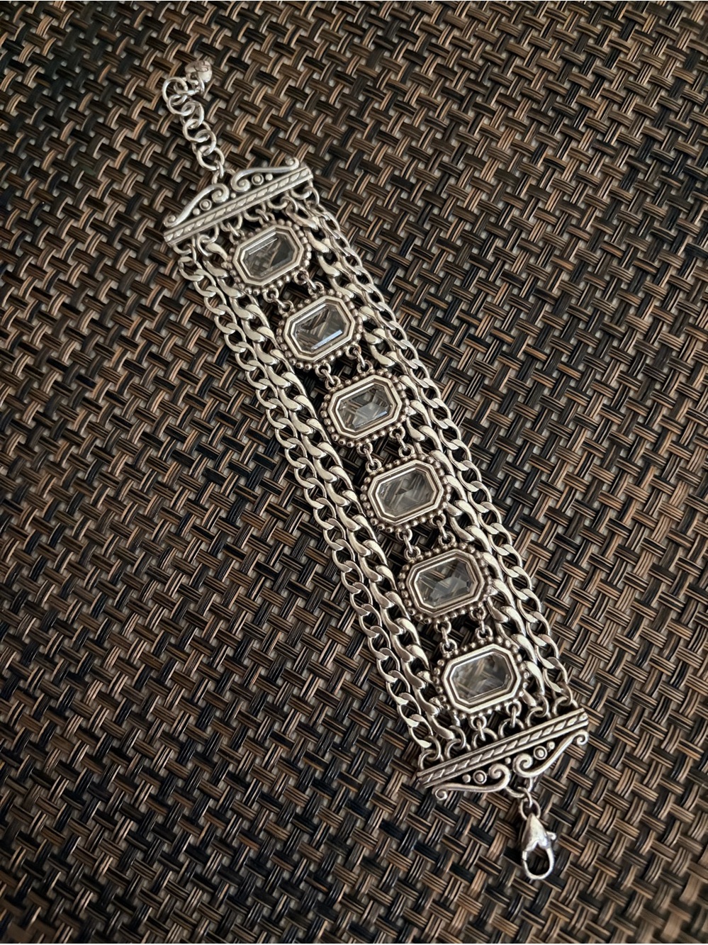 Brighton Elegant Silver-Tone Crystal Link Bracelet - Clear Stones